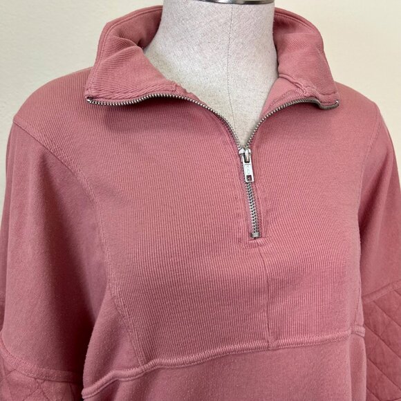 WILD FABLE Pink Half-Zip Cropped Pullover Sweatshirt With Quilted Sleeve Size M - Picture 6 of 9